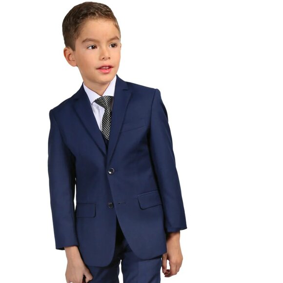 Boys Modern Fit 2 Button Vested Suit in Indigo Blue - Picture 1 of 2